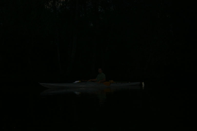 Jim in the dark paddling